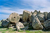 Selinunte the temple hill. Temple G (VI-V c BC), dedicated to Apollo it is one of the largest Greek temples ever attempted. Ruins are left on the ground in a gigantic and fascinating heap of ruins. 